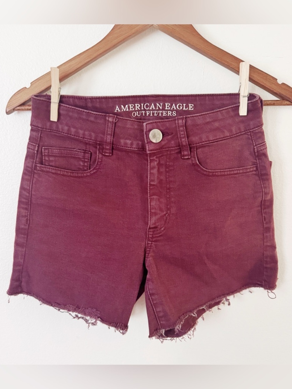 American Eagle Outfitters Burgundy High-Rise Denim Shorts size 2